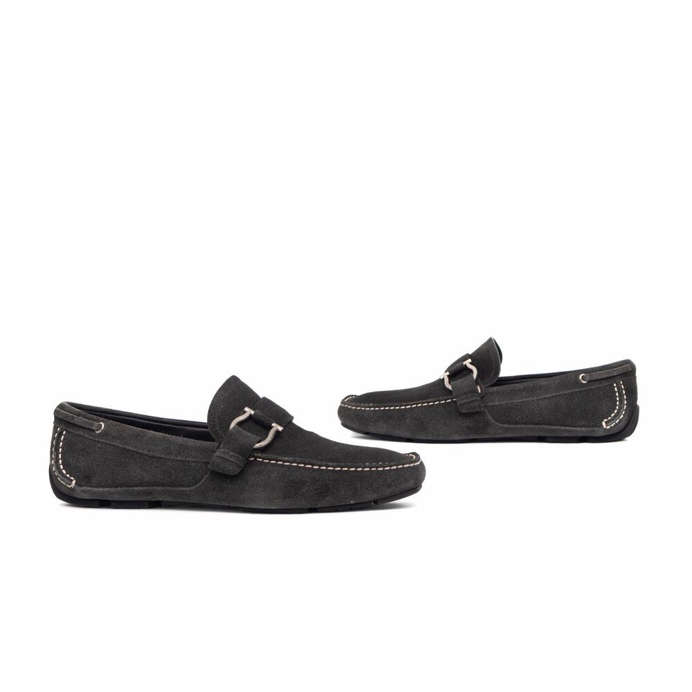 950$ Salvatore Ferragamo Men's Dublo Suede Grey Drivers Loafers US9 EE